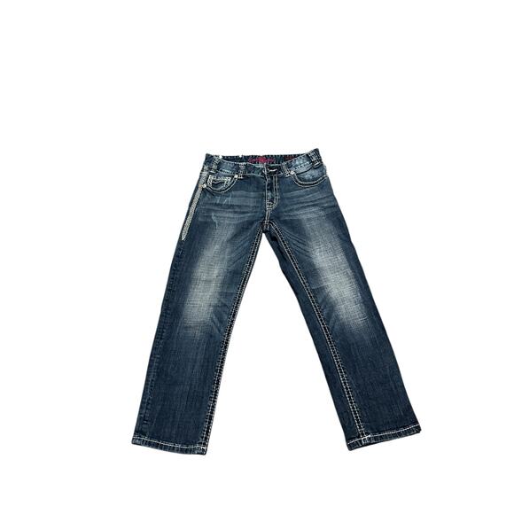 Rock and Roll Cowgirl Women's 25 Medium Wash Blue Boyfriend Crop Denim Jeans - Picture 1 of 13
